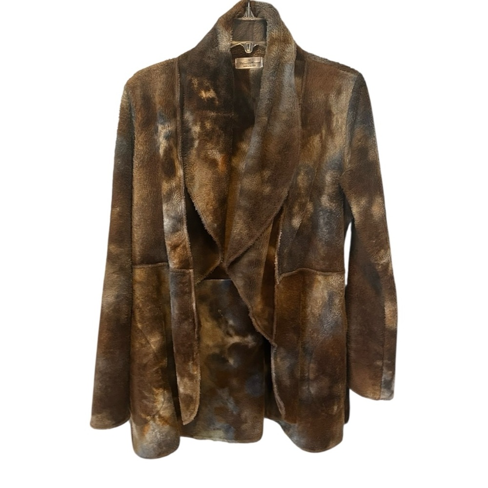 Vine Street Women's Boho Fleece Jacket Sz MED Tie Dye Open Front Asymmetrical
